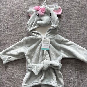 Hudson Baby Elephant Hooded Robe - Gray and Pink